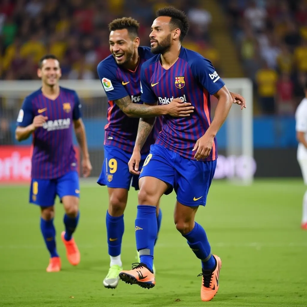 Neymar và Dani Alves ăn mừng bàn thắng tại Copa América 2019