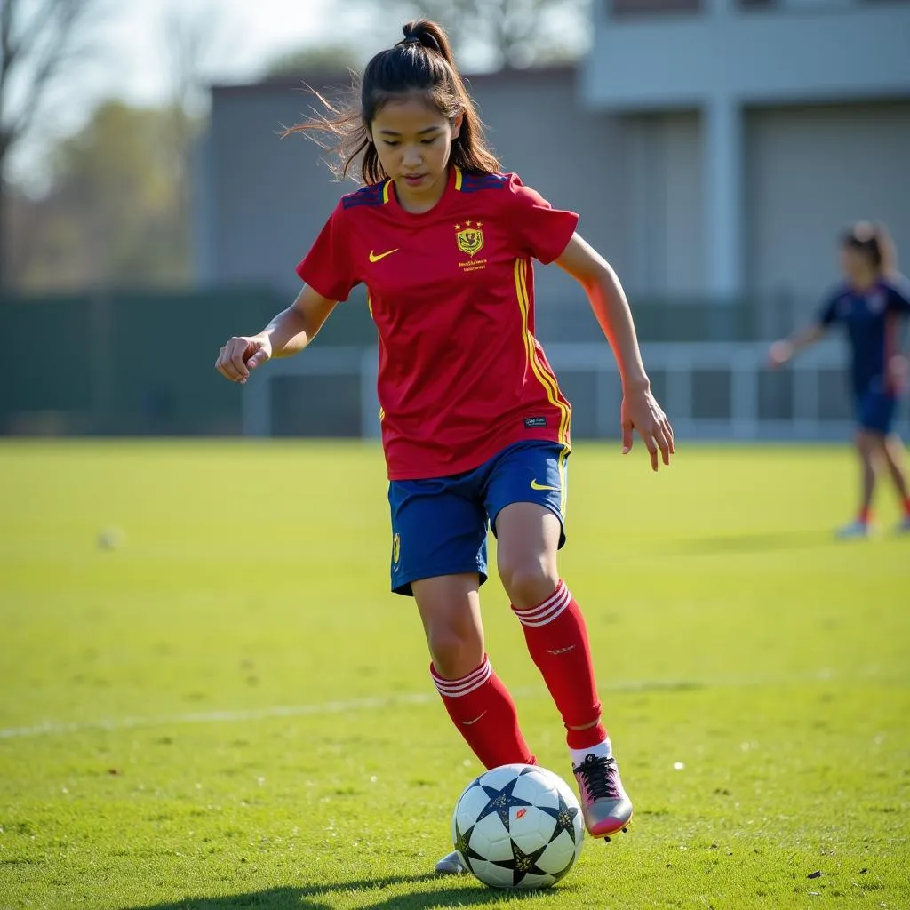 Vietnamese Women's U16 player training rigorously