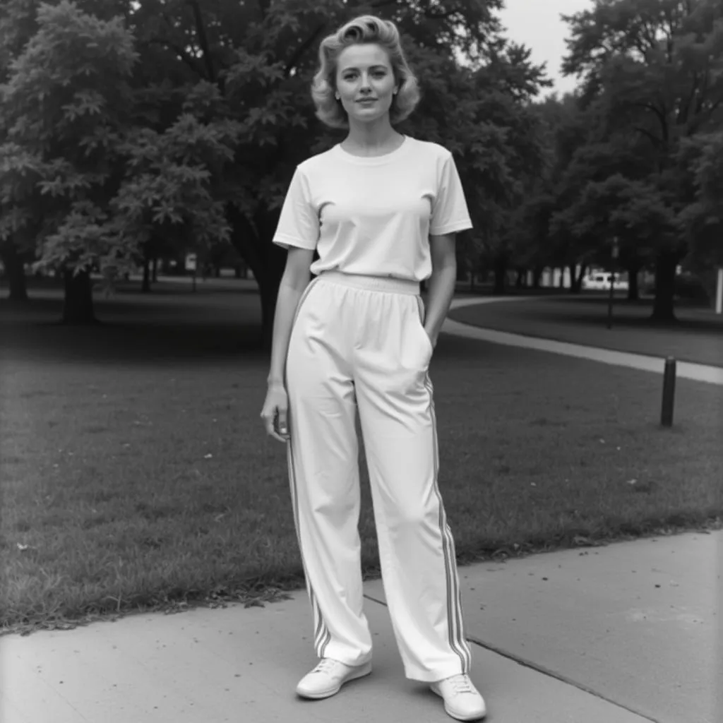 Actress Wearing White Track Pants with Stripes