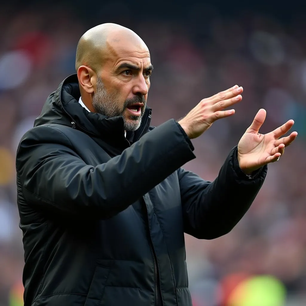 HLV Pep Guardiola đang chỉ đạo chiến thuật