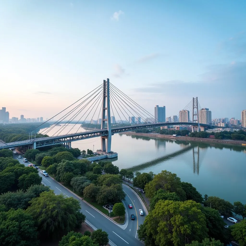 Panoramic view of Thu Thiem 2 bridge