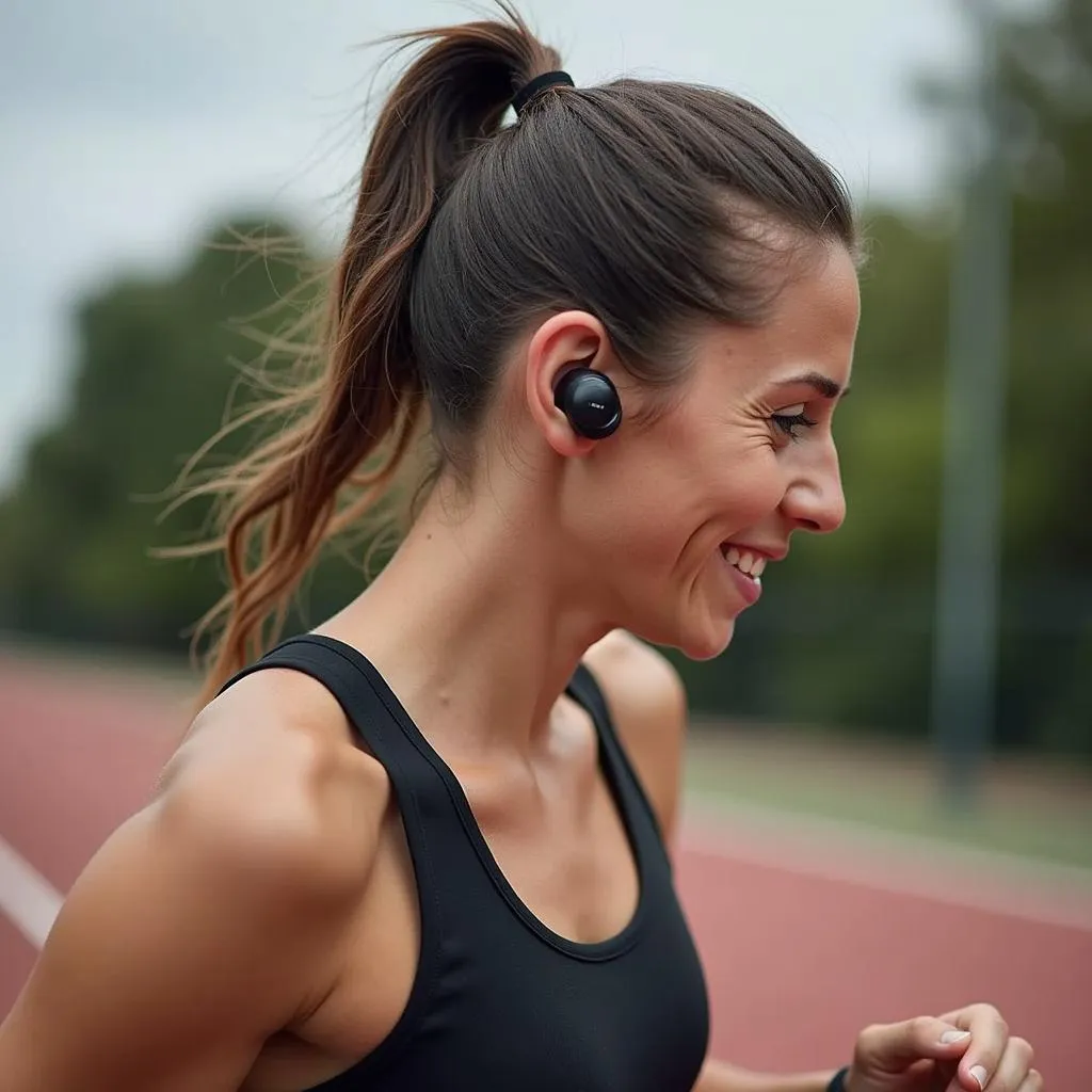 Close-up of a runner wearing WI-SP500 sport headphones