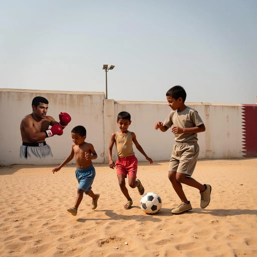 Trẻ em Qatar chơi bóng đá, lấy cảm hứng từ Mohamed Ali