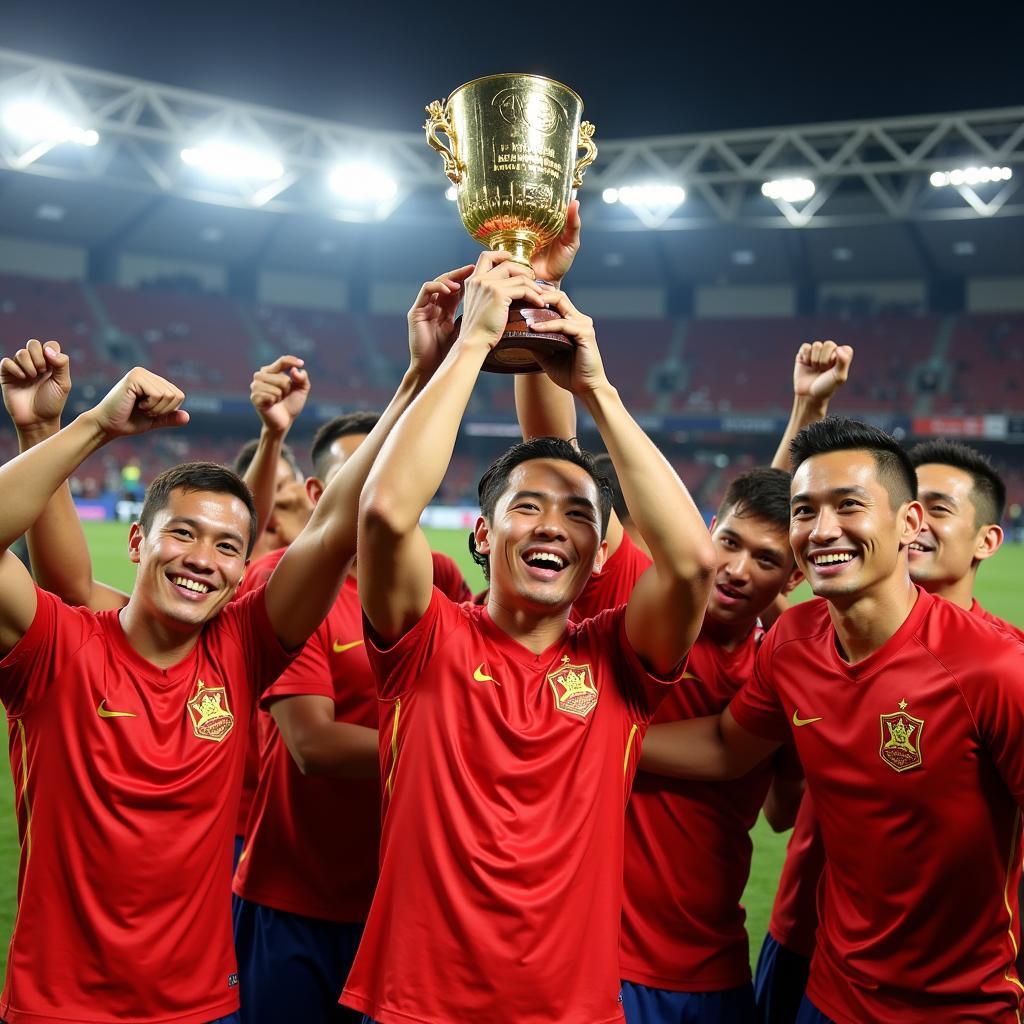 Cầu thủ Việt Nam nâng cúp vô địch AFF Cup 2018