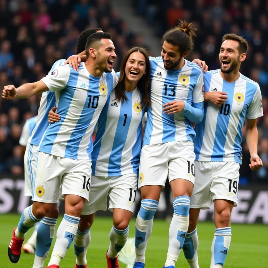 Các cầu thủ Argentina ăn mừng bàn thắng năm 2019