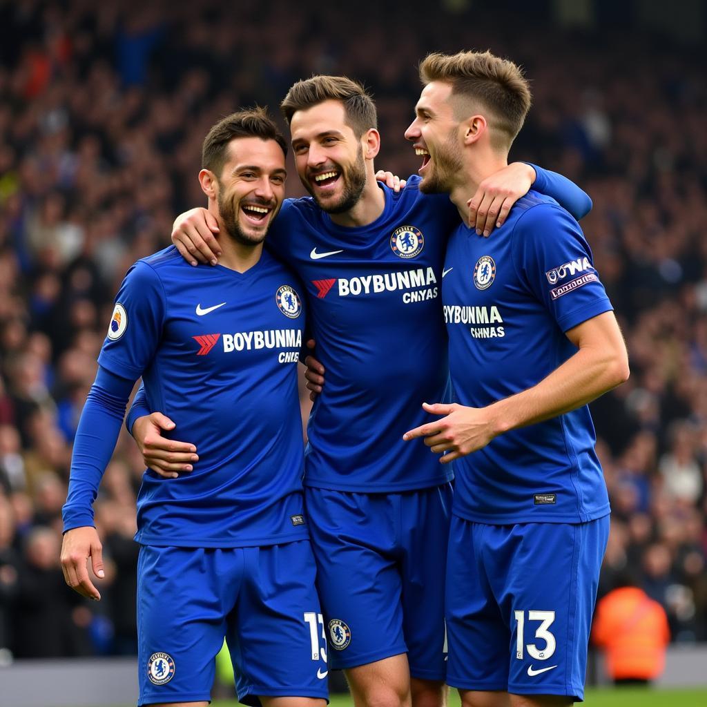 Cầu thủ Chelsea ăn mừng chiến thắng cùng người hâm mộ