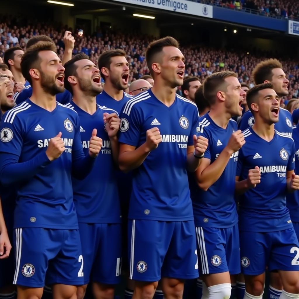 Cầu thủ Chelsea hát cùng người hâm mộ trên sân Stamford Bridge