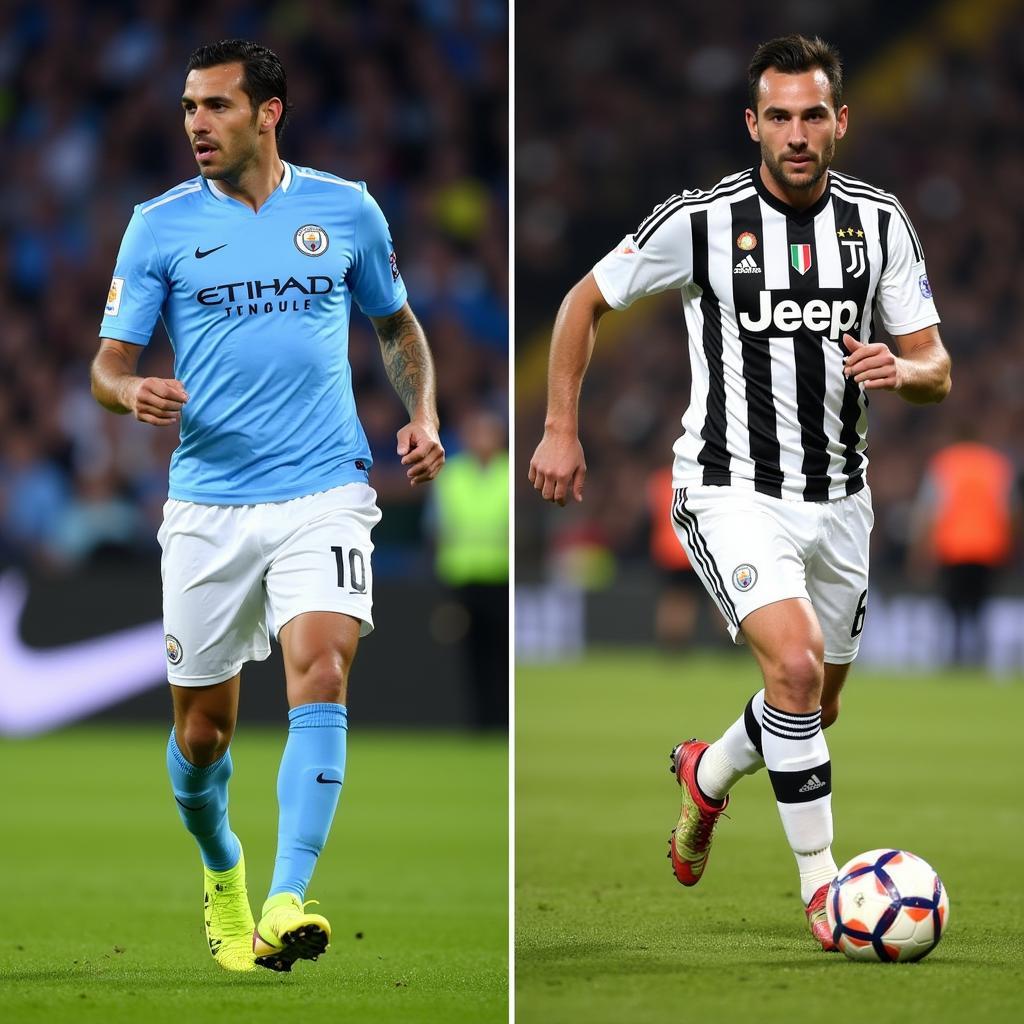 Carlos Tevez trong màu áo Man City và Juventus