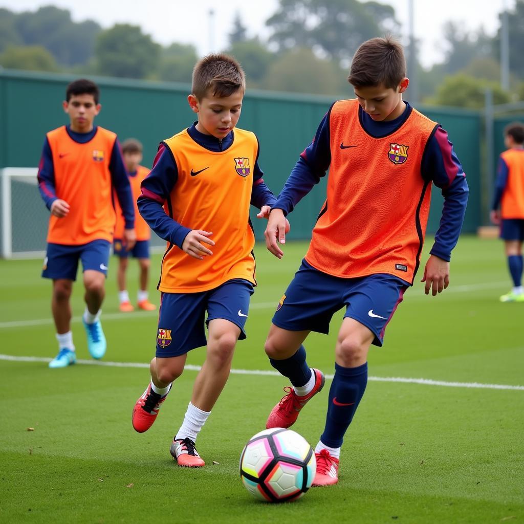 Cầu thủ trẻ Barca tập luyện tại La Masia