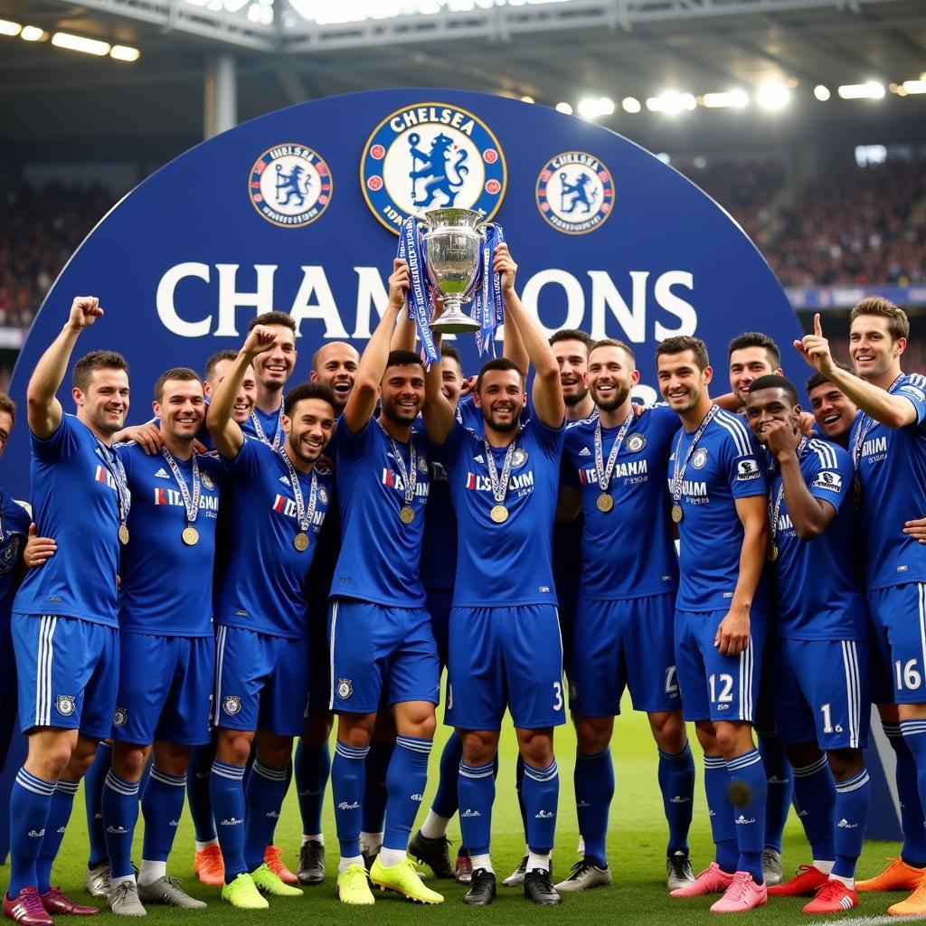 Đội hình Chelsea 2015 ăn mừng chức vô địch Ngoại hạng Anh