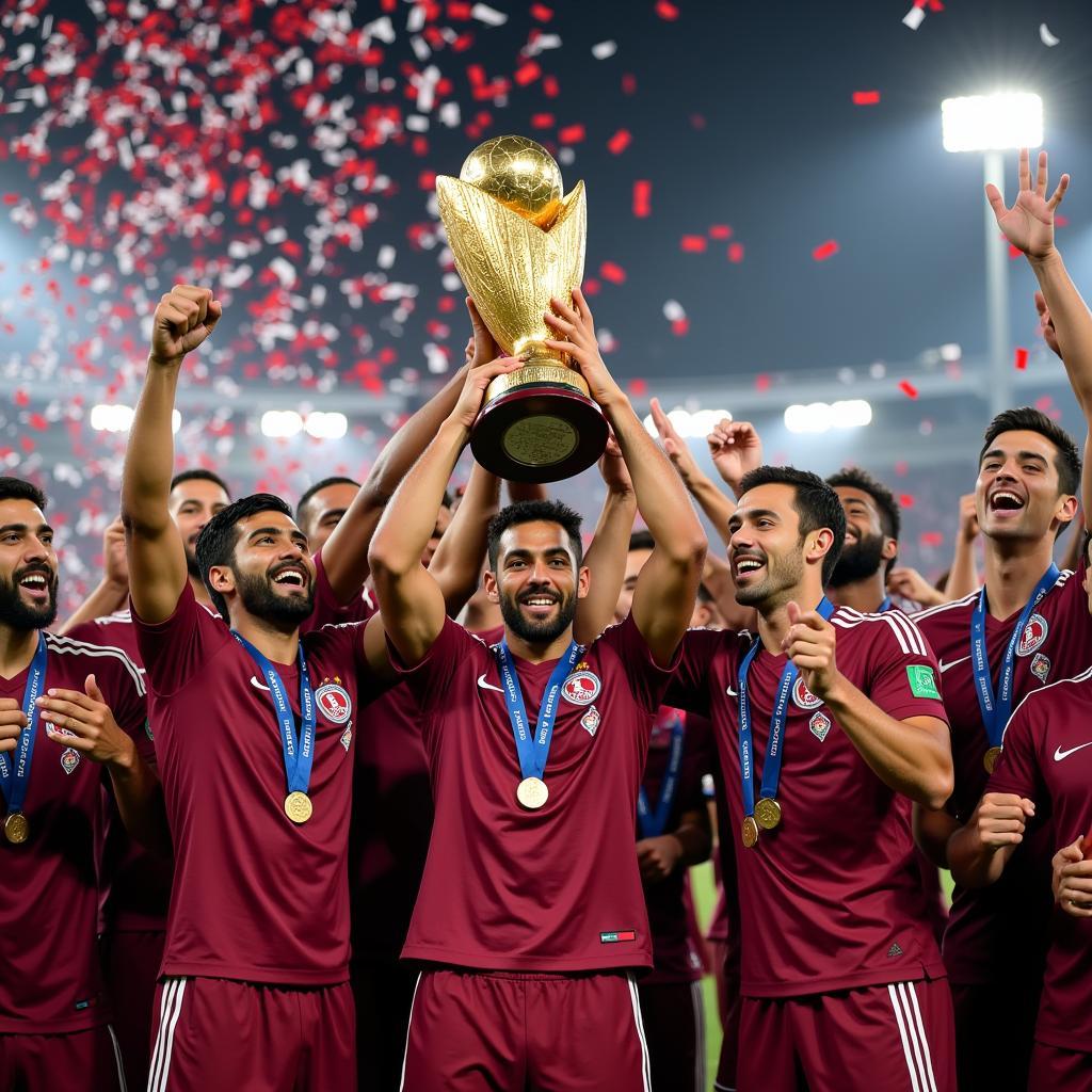 Đội tuyển Qatar nâng cao chiếc cúp vô địch Asian Cup 2019