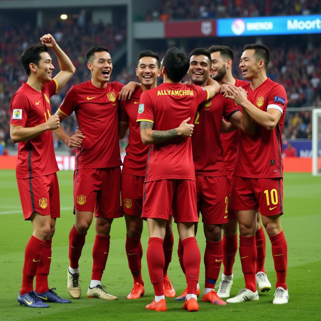 Đội tuyển Việt Nam ăn mừng chiến thắng tại Asian Cup 2019