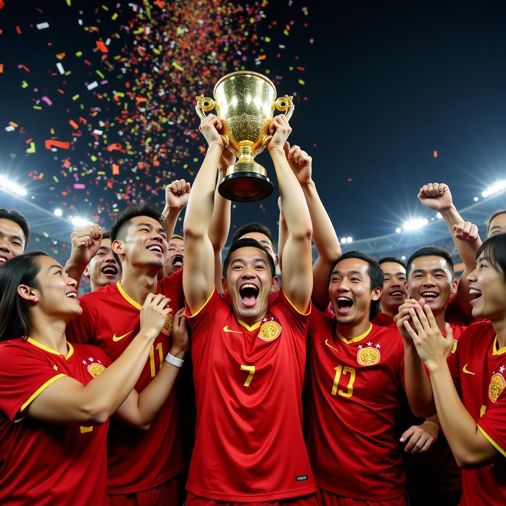 Đội tuyển Việt Nam nâng cao chiếc cúp vô địch AFF Cup 2018, khoảnh khắc xúc động ghi dấu ấn trong lòng người hâm mộ.