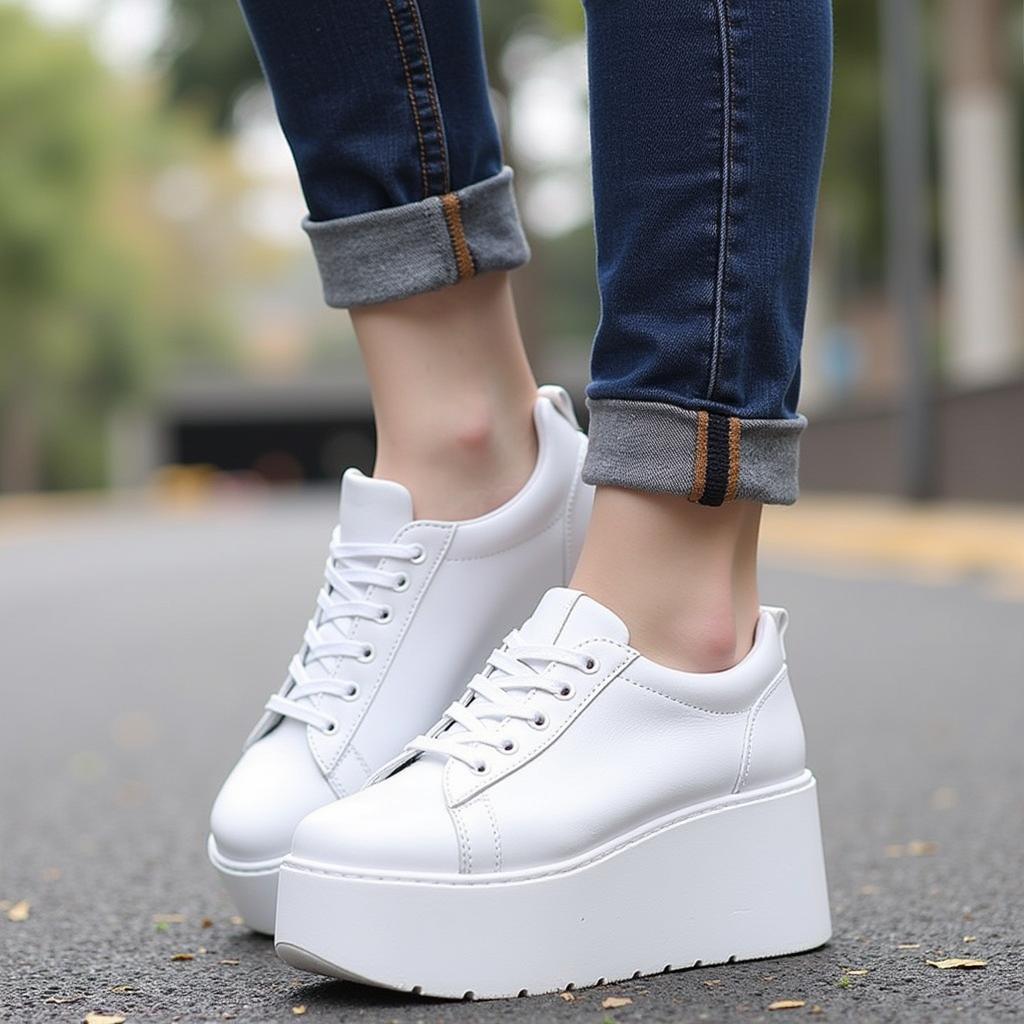 Giày sneaker nữ trắng platform thời trang