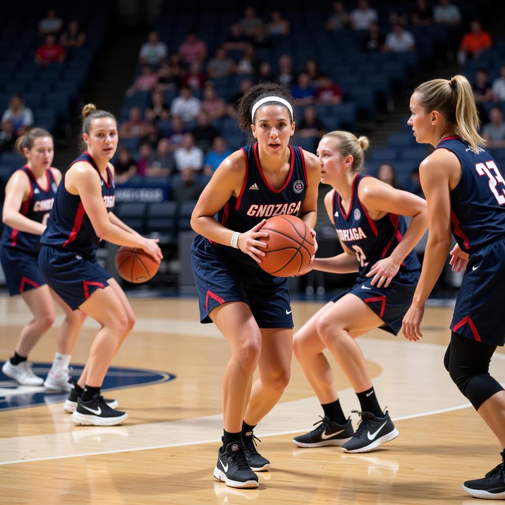 Gonzaga Bulldogs women's basketball players practicing