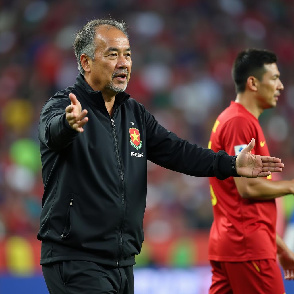 Huấn luyện viên đội tuyển bóng đá Việt Nam chỉ đạo chiến thuật tại Asian Cup