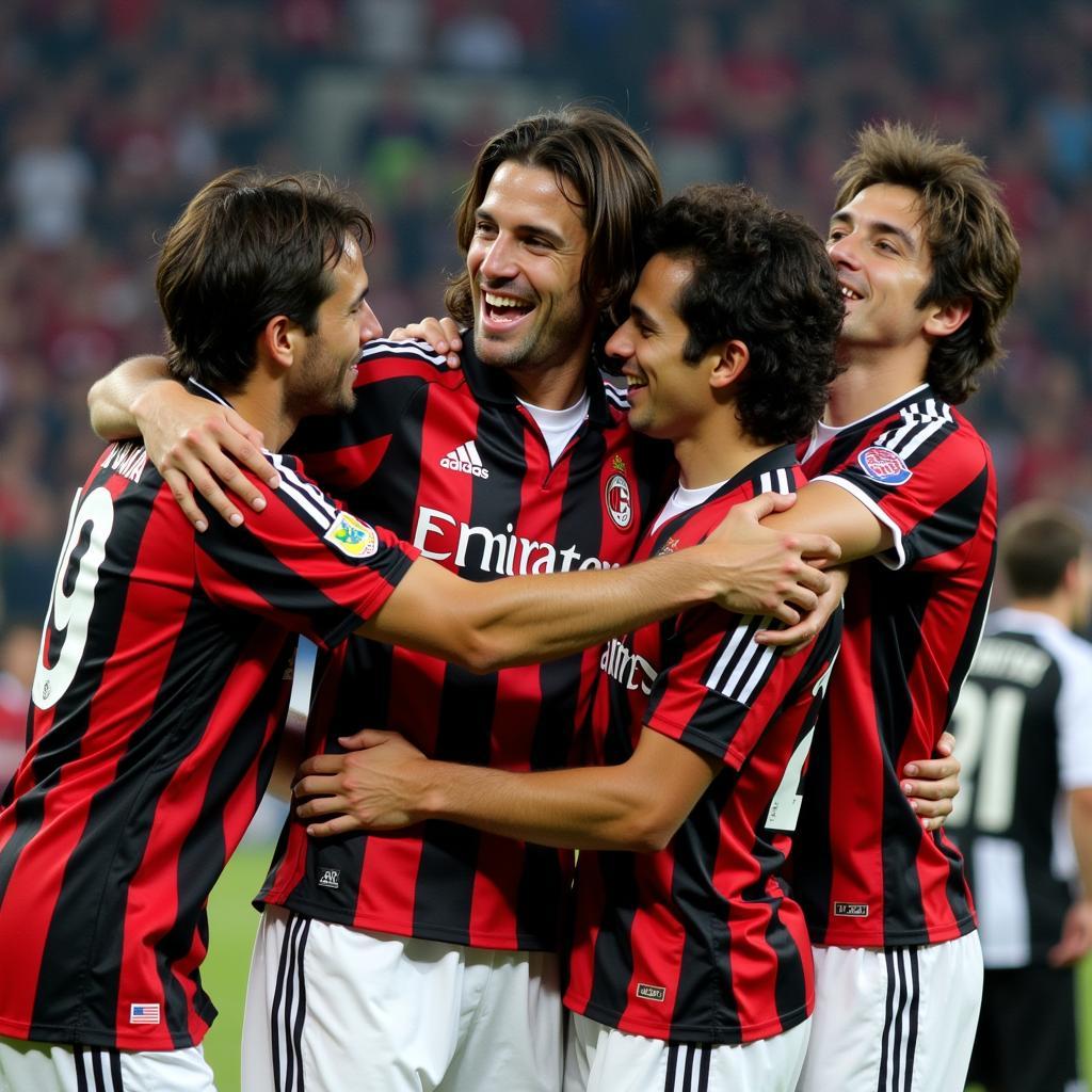 Kaká ăn mừng chiến thắng cùng đồng đội AC Milan năm 2007