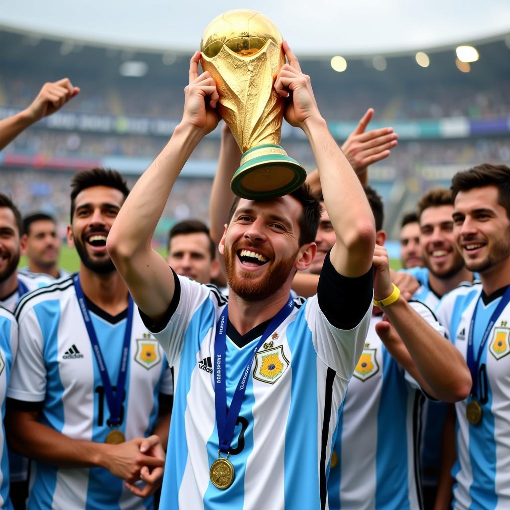 Lionel Messi nâng cao chiếc cup vàng World Cup