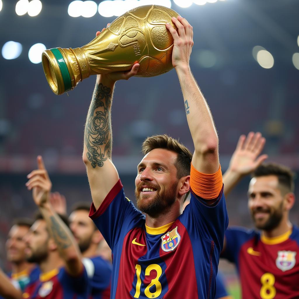 Messi nâng cao chiếc cúp vô địch World Cup