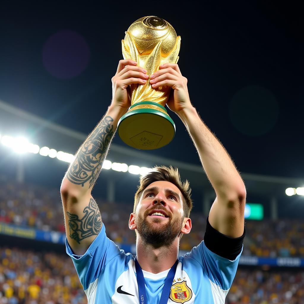 Messi nâng cao chiếc cúp vàng World Cup 2022