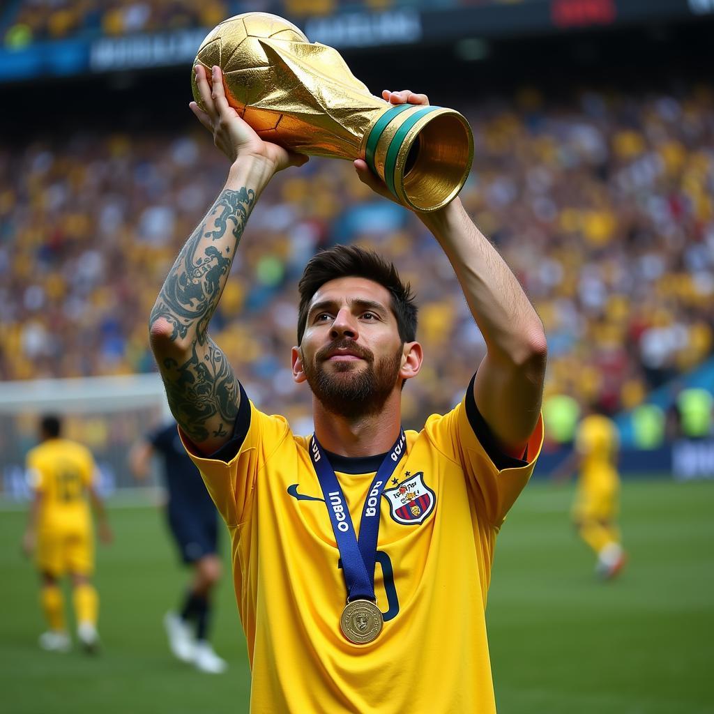 Messi nâng cao chiếc cúp vàng World Cup