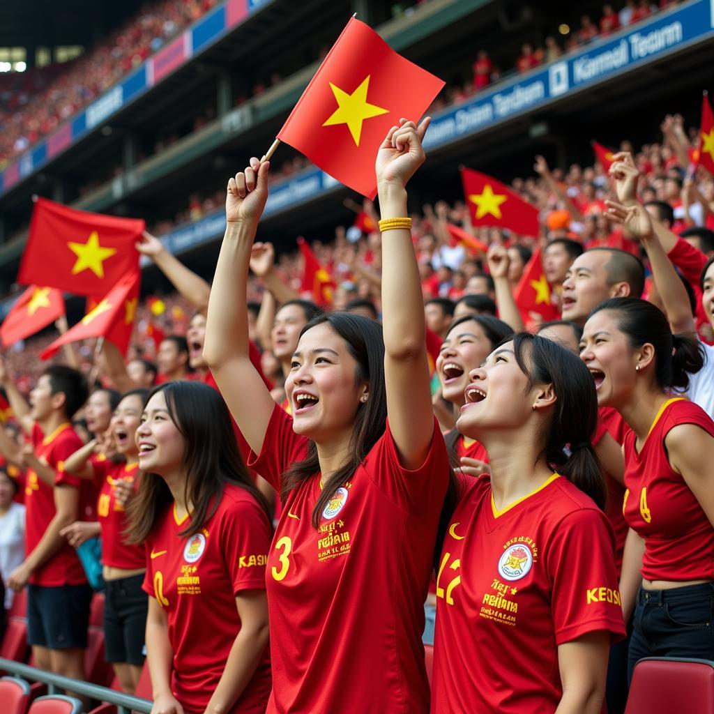 Người hâm mộ Việt Nam cuồng nhiệt cổ vũ đội tuyển tại Asian Cup