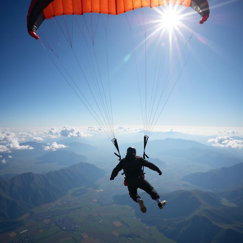 Skydiving from an airplane with parachute