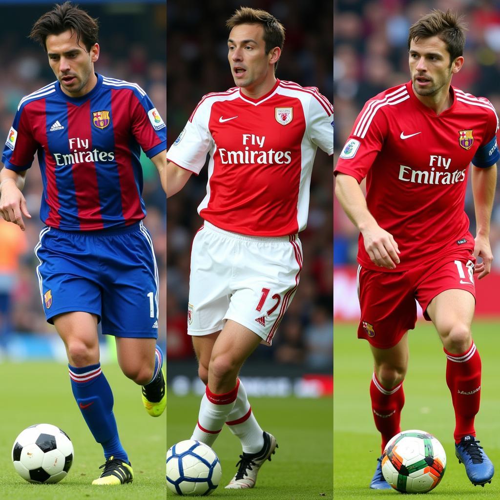 Hình ảnh các cầu thủ chuyền dài nổi tiếng như Xavi Alonso, Paul Scholes, Andrea Pirlo