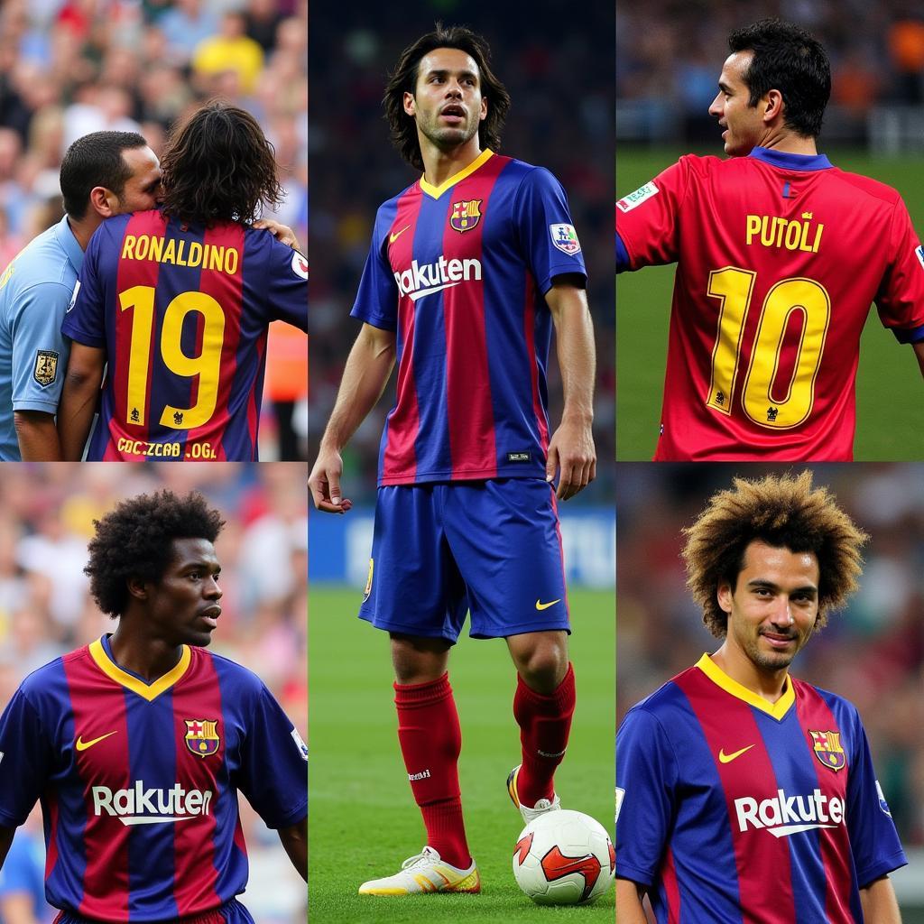 Hình ảnh những cầu thủ huyền thoại khác của Barca như Ronaldinho, Puyol, Eto'o.