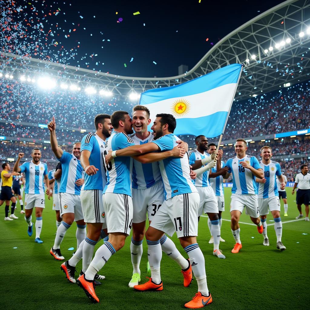 Niềm vui chiến thắng của các cầu thủ Argentina