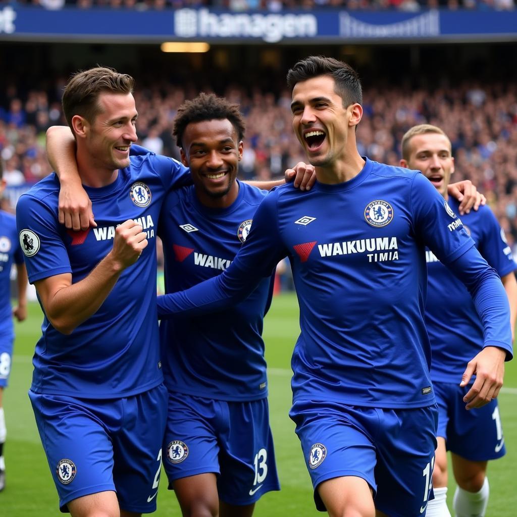 Oscar ăn mừng chiến thắng cùng đồng đội tại Chelsea