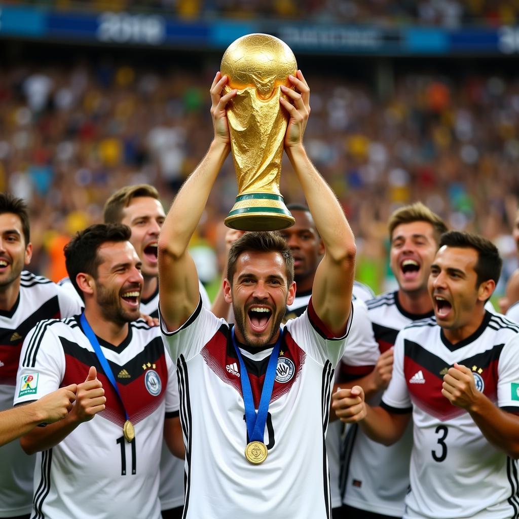 Philipp Lahm nâng cúp vàng World Cup 2014