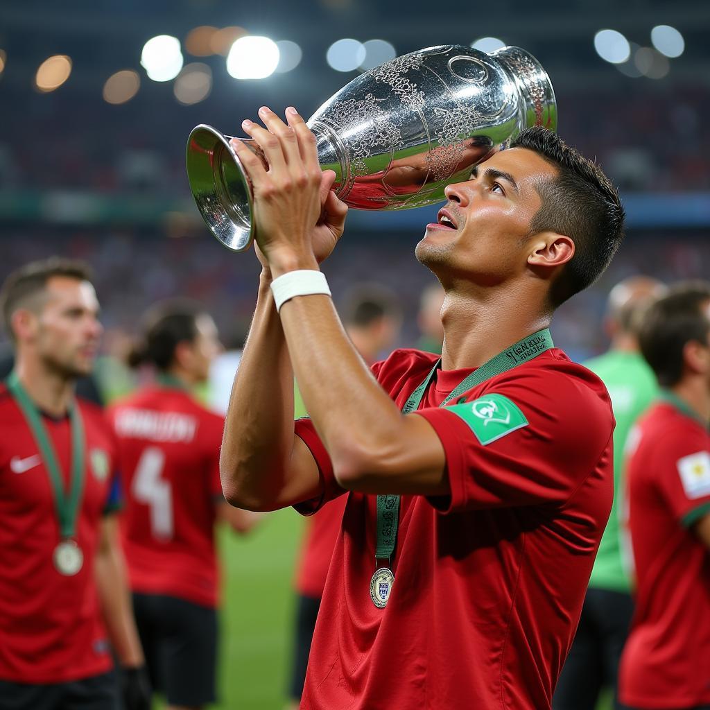 Ronaldo nâng cao chiếc cúp Euro 2016: Biểu tượng chiến thắng của Bồ Đào Nha