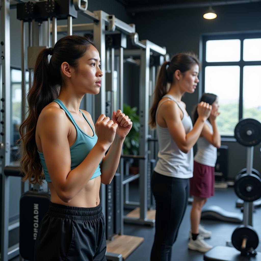 Sinh viên Đại học Thể thao Hà Nội trong phòng gym