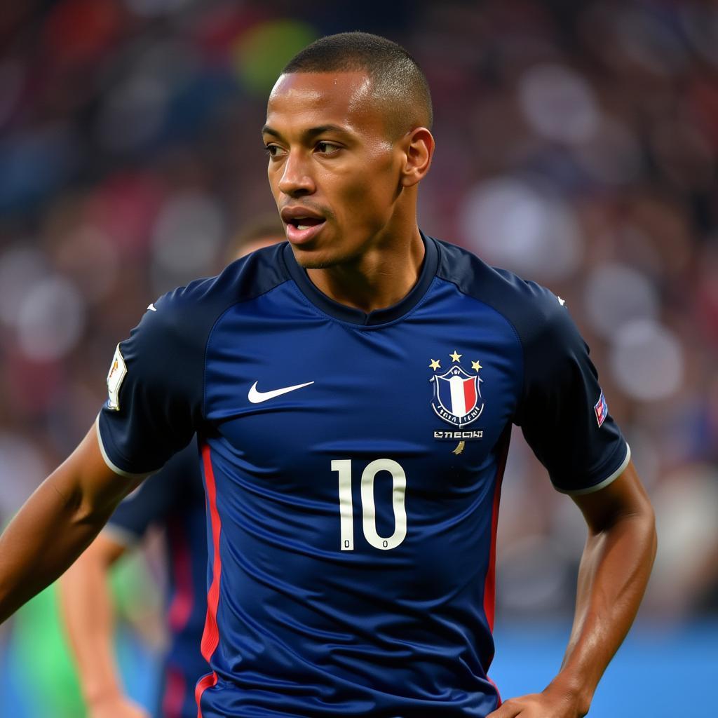 Mbappe trong chiếc áo số 10 của đội tuyển Pháp năm 2019