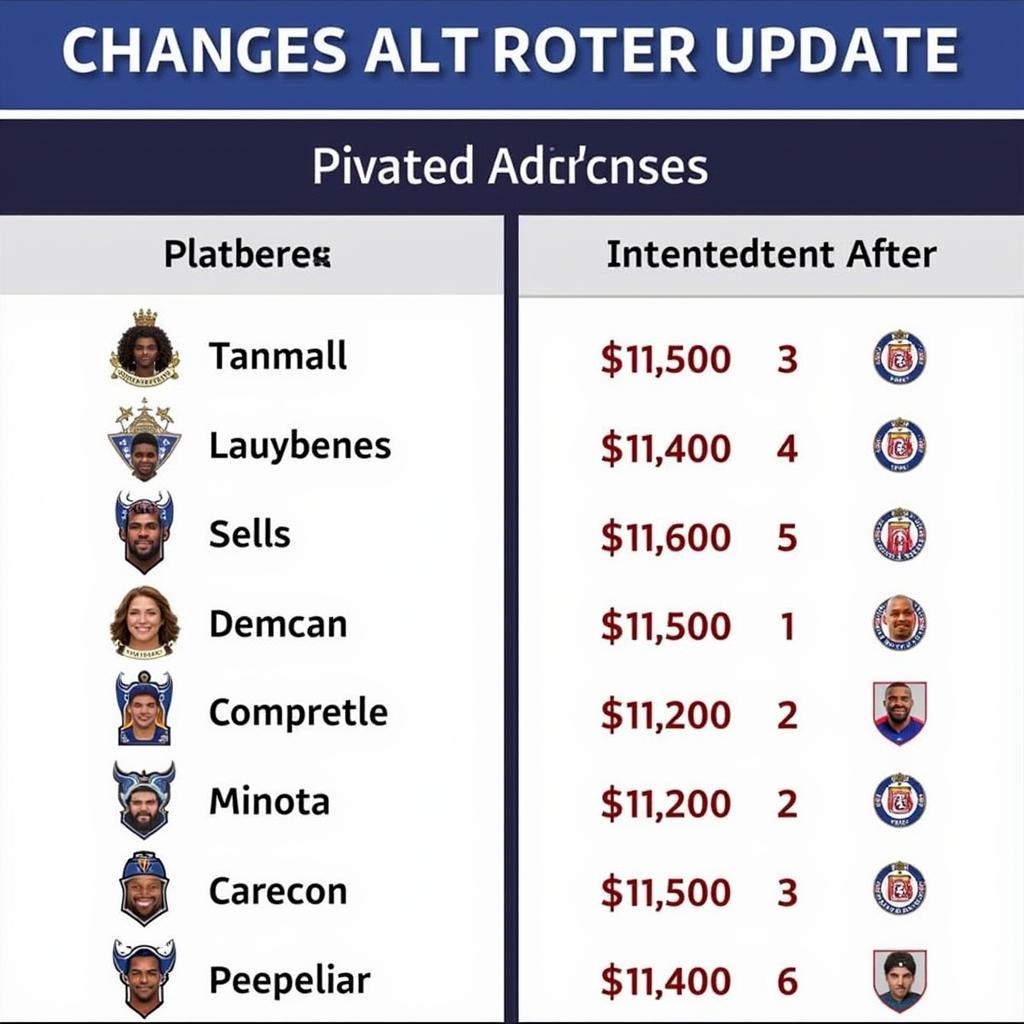 Ảnh minh họa sự thay đổi chỉ số sau roster update