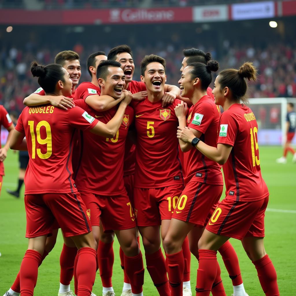 U19 Việt Nam ăn mừng chiến thắng năm 2019