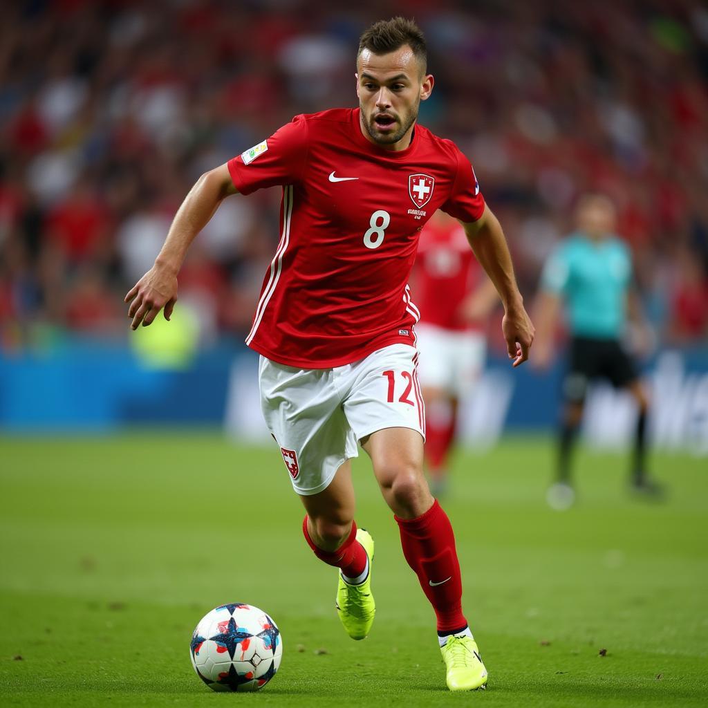 Xherdan Shaqiri, cầu thủ lùn nhất World Cup 2018, thể hiện kỹ thuật điêu luyện.