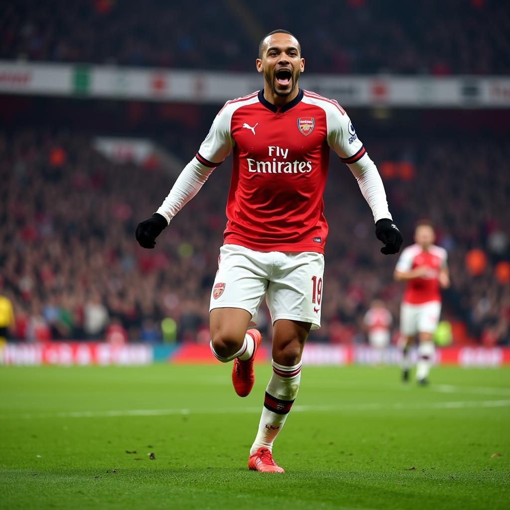 Thierry Henry, huyền thoại của Arsenal, ăn mừng bàn thắng trong trận đấu tại Premier League.