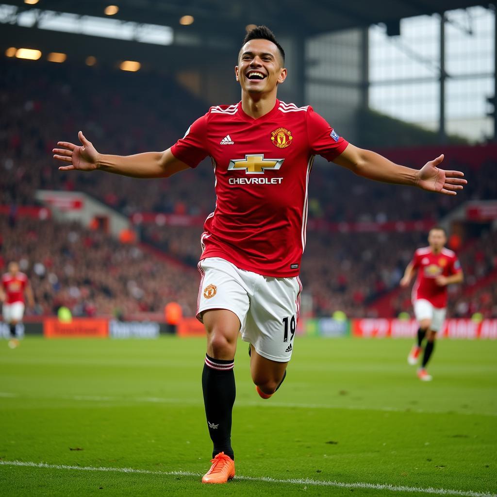 Chicharito trong chiếc áo số 14 của Manchester United