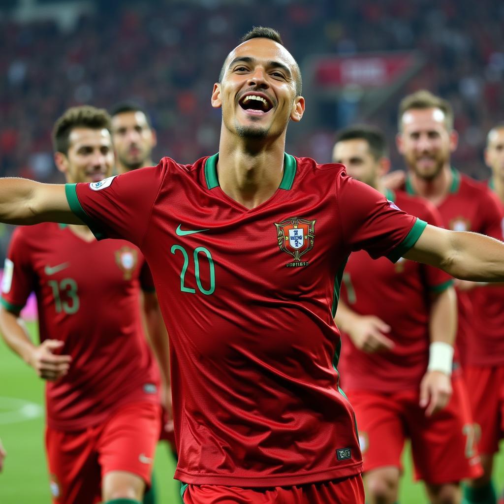 João Mário ăn mừng chiến thắng tại Euro 2016