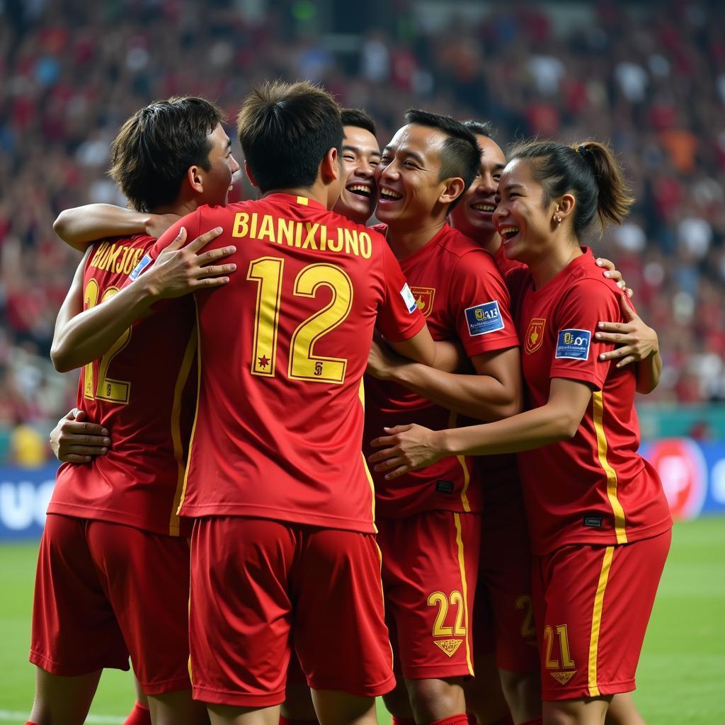 Cầu thủ U23 Việt Nam ăn mừng chiến thắng tại AFF Cup