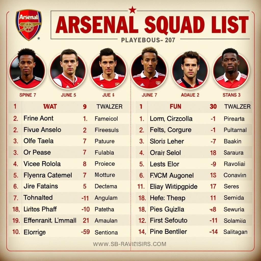 Danh Sách Cầu Thủ Arsenal 2012