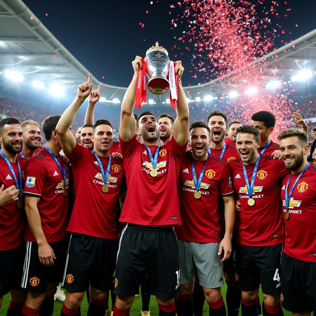 Đội hình Manchester United ăn mừng chức vô địch Europa League 2017