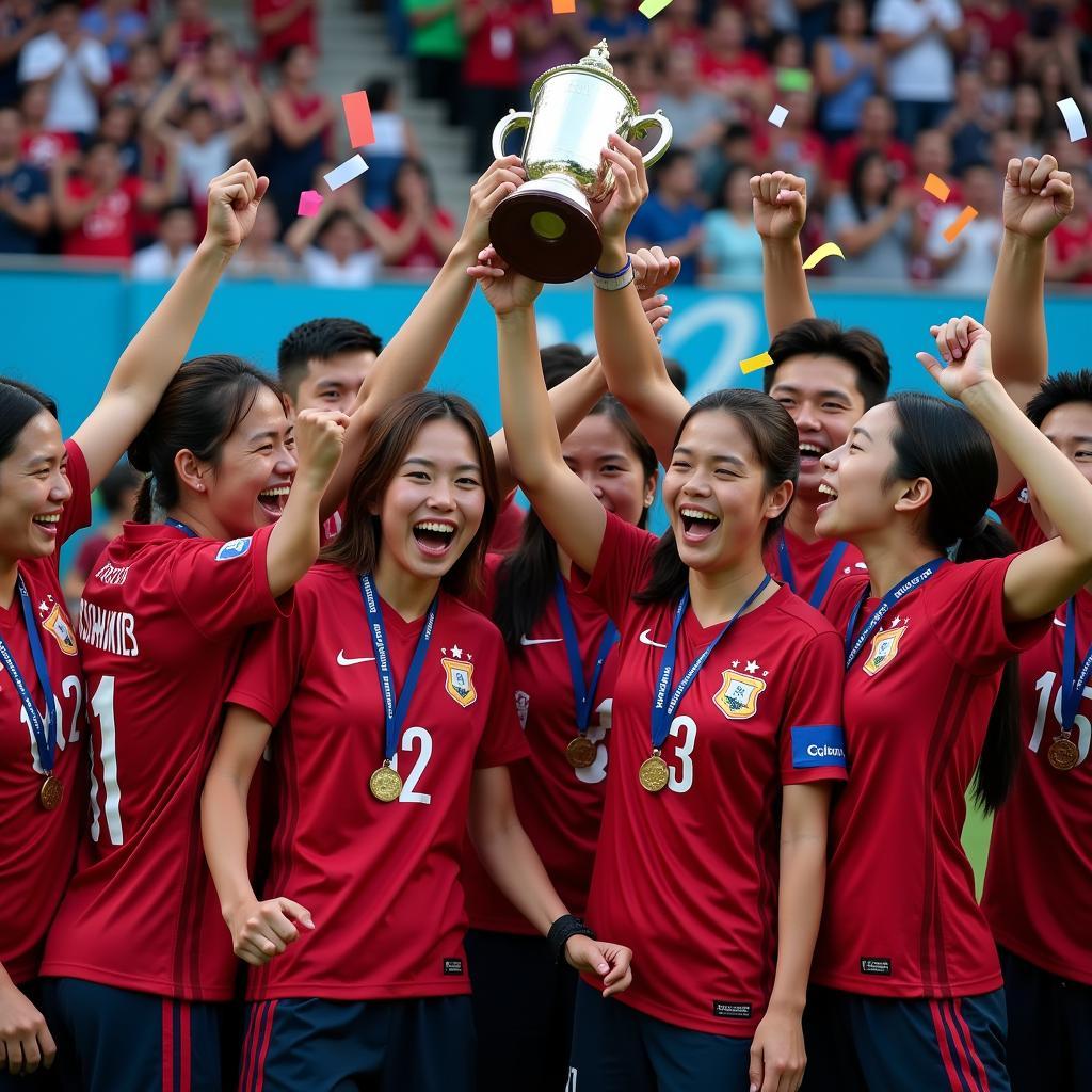 Nova Euro team celebrating a hard-fought victory in a major Liên Quân Mobile tournament.