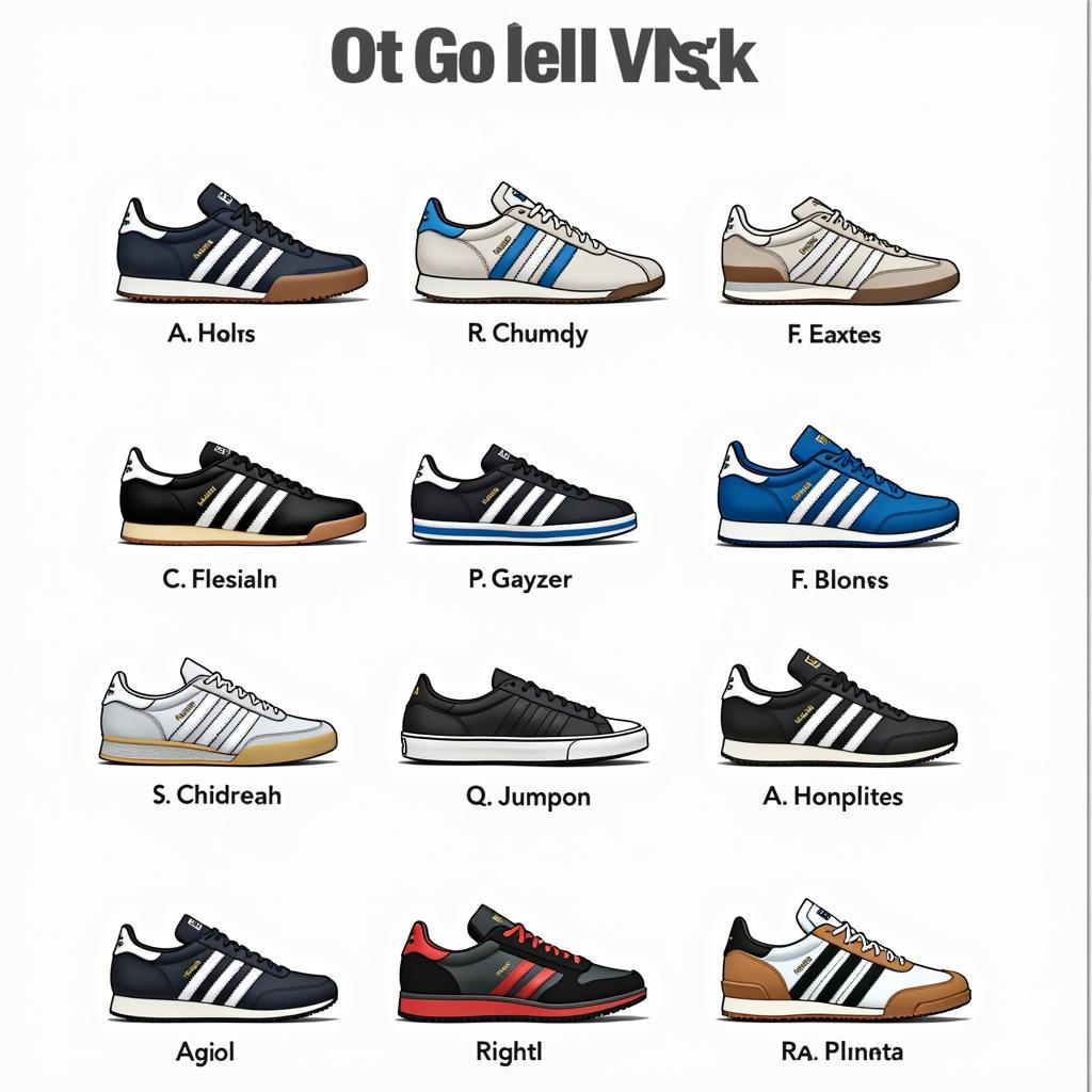 Các mẫu giày sneaker Adidas VNXK với thiết kế đa dạng, từ cổ điển đến hiện đại.