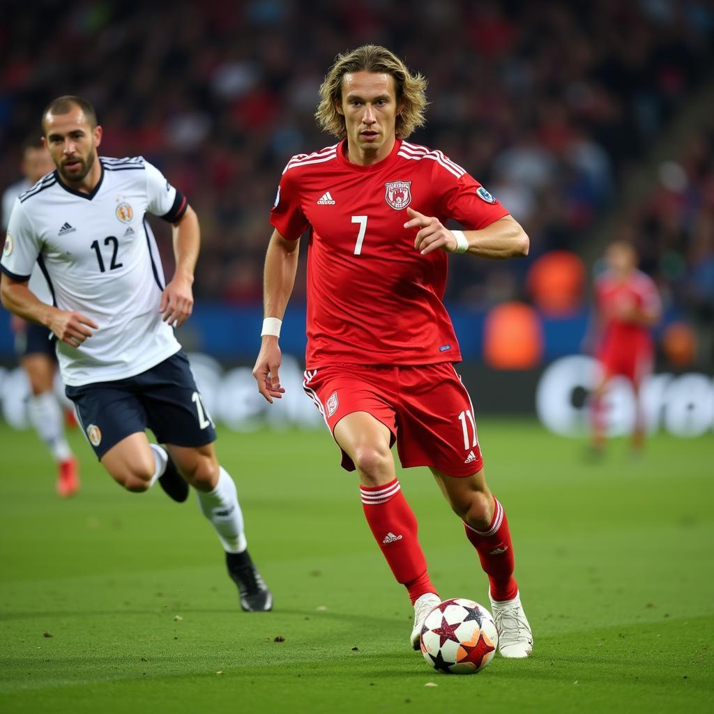 Luka Modrić điều khiển trái bóng với kỹ thuật điêu luyện