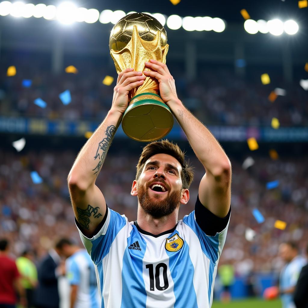 Messi lifting the golden trophy