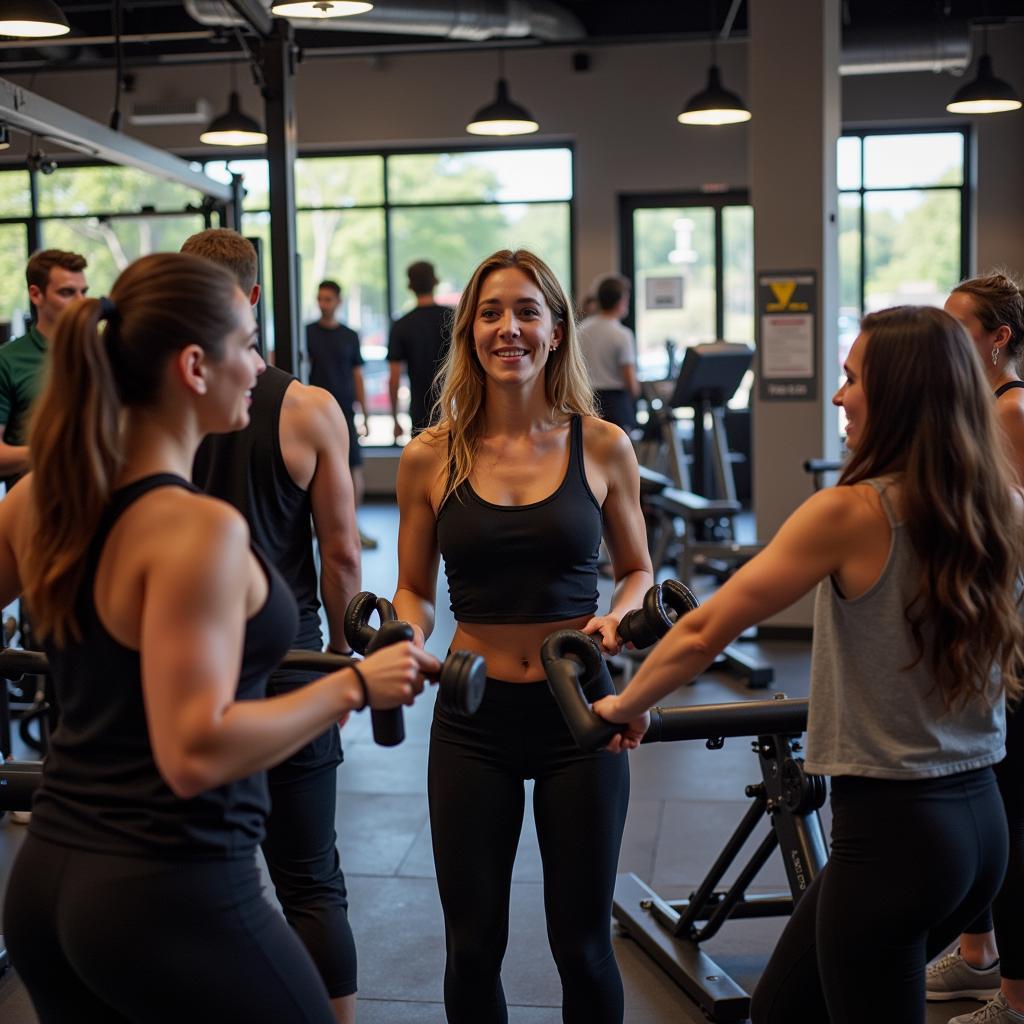 Nhóm bạn tập gym với nhạc sôi động