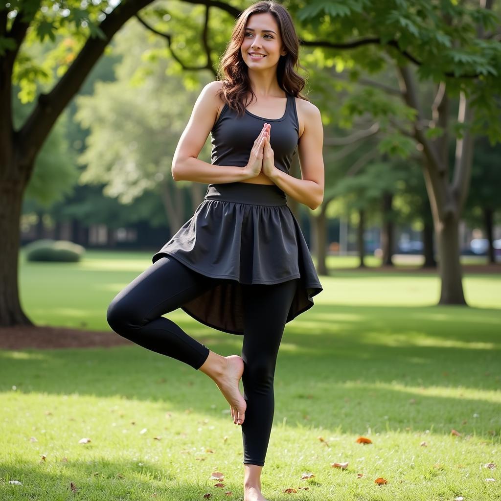 Quần legging nữ thể thao giả váy tập yoga